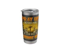 Christian Biker Saved Cross Moto Pray Before Mount Up Gobelet isotherme en acier inoxydable double paroi