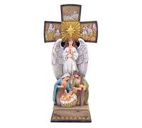 Christian Brands Avalon Gallery Figurines de Noël - Joseph Marie avec Jésus et Ange Debout en Croix, 35,6 cm, Croix de la Nativité