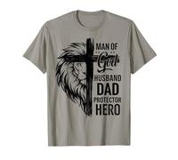 Christian Cross Man of God Husband Dad Protector Hero Lion T-Shirt