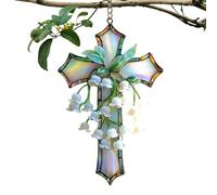 Christian Cross Ornament for Car | 2D Acrylic Crucifix Lily Window Decoration - Festive Decoration Pendant | for Homeowners Hallway Office Holiday Window Mantel Living Room Study Bedroom Restaurant