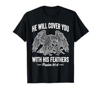 Christian Eagle Bible Verse Art Psaume 91 4 He Will Cover You T-Shirt