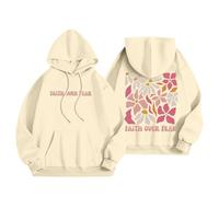 Christian Faith Over Fear Anime Sweats à capuche pour femme Y2K Jésus décontracté pull à capuche Jésus Saves Mode cool lettre graphique pulls preppy dieu religieux avec capuche coupe ample, beige, S