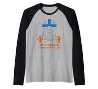 Christian Fitness : Ma Force Vient du Seigneur (Verset de la Bible) Manche Raglan