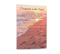 Christian Footprints in the Sand Wall Art, Retro Inspirational Poem Canvas Print, Faith-Based Home Decor & Gift Idea(Unframed,16x24inch(40x60cm))