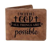 Christian Gifts Portefeuille en Cuir avec Dieu All Things are Possible Portefeuille en Cuir avec Verset de la Bible Foi Religieux Anniversaire Noël pour Femme et Homme, with God, Jour d'anniversaire