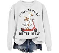 Christian Goose On The Loose Sweatshirt Funny Goose Graphic Tees for Women Men Christian Religiious Sweatshirt, blanc, L