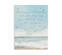 Christian Home Decor Psalm 91:4 Canvas Print Under His Wings You Will Find Refuge Bible Verse Wall Art Farmhouse Style Scripture Print(Framed,12x18inch(30x45cm))