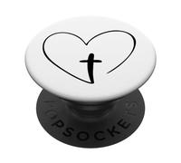Christian Inspirational Pop Socket - Jesus Cross And Heart PopSockets PopGrip Adhésif