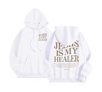 Christian Jesus Is My Healer Sweat à capuche pour femme avec capuche graphique I Love Jesus Workou Tendance Plage Décontracté Summer Sweatshirts Ladies Pray The Lord Religious, blanc, S