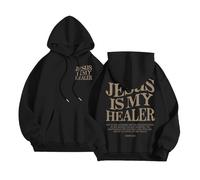 Christian Jesus Is My Healer Sweat à capuche tendance pour femme 2025 Pull de plage d'été Haut Dieu mignon Backwoods graphique avec capuche Vêtements décontractés Cool I Love Jesus Saves Fall, Noir