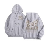 Christian Jesus Is My Healer Western Hoodies pour femme Coupe ample d'été Plage Pull Tenues Trust In The Lord Y2K Preppy Graphique décontracté avec capuche Tops Vintage I Love Jesus Faith, gris clair