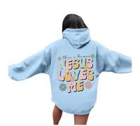 Christian Jesus Loves Me Sweats à capuche pour femme confortable et décontracté graphique avec capuche Faith Y2K Lettre essentielle Tenues à capuche Doux Religious Trust In The Lord Pull Fashion, bleu