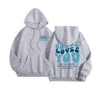 Christian Jesus Loves You Sweat à capuche essentiel pour femme tendance décontracté avec lettre « I Love Jesus Fall Country » Tendance Coupe ample Graphique Sweatshirts légers Faith God 2025, gris, S