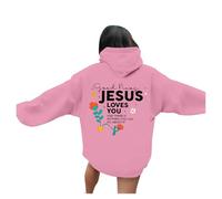 Christian Jesus Loves You Sweat à capuche pour femme avec motif graphique 2025 avec capuche - Pull personnalisé pour femme - Faith Pray The Lord - Coupe ample - Automne Workou Y2K, rose, L