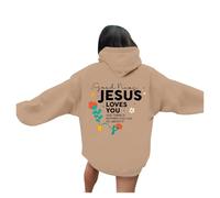 Christian Jesus Loves You Sweat à capuche pour femme avec motif graphique 2025 avec capuche - Pull personnalisé pour femme - Faith Pray The Lord - Coupe ample - Automne Workou Y2K, beige, 5XL