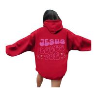 Christian Jesus Loves You Sweat à capuche pour femme Coupe ample Graphique avec capuche Haut Pray The Lord Mode Gothique Casual Lettre Pullover Hoodies Religieuse Faith Fall, Rouge, XXL