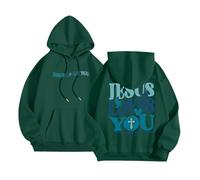 Christian Jesus Loves You Sweats à capuche pour femme Y2K Lettre Pull religieux ample uni décontracté tendance graphique haut gothique prier le Seigneur Dieu avec capuche Workou, Vert, S