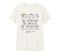 Christian Joshua 1:9 Bible Verse Be Strong Scripture Brave T-Shirt Haut de Gamme