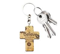 Christian Keychain - Wooden Religious Key Ring, Bible Verse Cross Pendant | Inspirational Jesus Keychain, Faith Blessing Charm for Men Women Church School Pastors Baptism Graduation Travel Easter