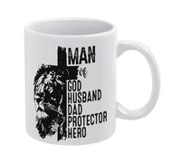 Christian Lion-1 Tasse à café en céramique blanche de 325 ml, tasse à thé imprimée des deux côtés avec poignée ergonomique en C, fond épais en porcelaine pour la maison, le bureau, la cuisine, cadeau