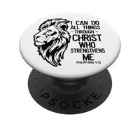 Christian Lion « I Can Do All Things Through Christ » Bible PopSockets PopGrip Adhésif