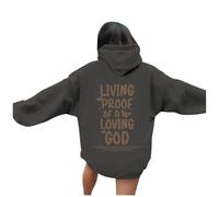 Christian Living - Sweat à capuche « Proof of A Loving God » pour femme, coupe ample avec capuche Jesus College Faith Y2K, plage, été, tenue graphique décontractée avec motifs d'automne, gris, S
