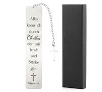 Christian - Marque-page avec verset biblique et pendentif en forme de croix - Marque-page inspirant - Cadeaux chrétiens - Cadeaux inspirants - Avec boîte cadeau pour femmes et hommes (tout)
