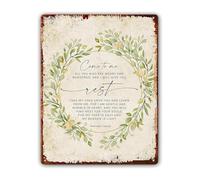 Christian Metal Sign with Matthew 11 28-30 Verse Come To Me I Will Give You Rest Scripture Wall Art (8 X 12 in)