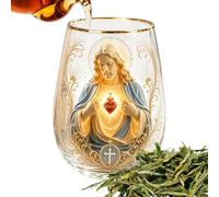 Christian Mugs | 400ml Clear Glass Jesus Mug with Floral Design | Inspirational Religious Drinking Cup Collectible Glassware | Decorative Beverage Glass for Tea Coffee Whiskey Beer Home Bar Party