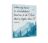Christian Scripture Canvas When My Heart is Overwhelmed Psalm 61:2 Bible Verse for Home Office Church Comfort in God Wall Decor(Framed,16x24inch(40x60cm))