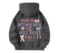 Christian Sweat à capuche pour femme avec inscription « God is Within Her She Will Not Fall » - Manches longues - Sweat à capuche imprimé - Haut zippé - Col haut inspirant pour les personnes
