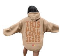 Christian This Girl Loves Jesus Hoodies for Women Fashion Casual Anime Hooded Clothes Religieux Trendy Crew Neck Manches Longues Graphic Tops Cute Western Faith Trust In The Lord Cartoon, kaki, XL
