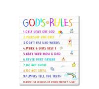 Christian Wall-Art with God's Rules - Wooden Hanging Plaque for Child's Bedroom, Inspirational Religious Decor for Nursery, Kindergarten, and Baptism Gift for Boys and Girls(Framed,08x12inch(20x30cm))