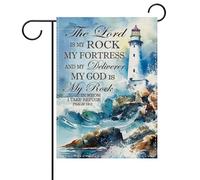 Christianisme Dieu Est Mon Rocher Verset Religieux Du Phare Côtier Drapeau Couleurs Vives Drapeaux Solide Drapeau De Jardin Pour Extérieur Célébrations Bar 30X45Cm