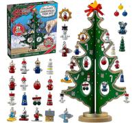 Christmas 24 Days Countdown Advent Calendar with A Tabletop Wooden Christmas Tree And 24 Ornaments Snowman Santa Decorations