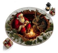 Christmas 3D Illusion Rug, Round Santa Portal Non-Slip Floor Mat (J,23.6") | Crystal Velvet Area Carpet • Holiday Vortex Artwork • Indoor Seasonal Accent