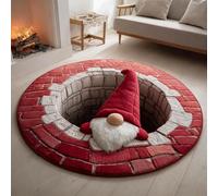 Christmas 3D Rug, 3D Halloween Rug, 3D Rugs Optical Illusion Halloween Santa Claus Quilted & GNOME Quilted Round Mat (80cm/32in,C)