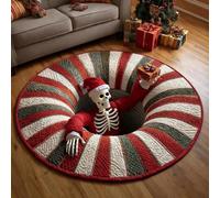 Christmas 3D Rug, 3D Halloween Rug, 3D Rugs Optical Illusion Halloween Santa Claus Quilted & GNOME Quilted Round Mat (80cm/32in,E)