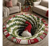 Christmas 3D Rug, 3D Halloween Rug, 3D Rugs Optical Illusion Halloween Santa Claus Quilted & GNOME Quilted Round Mat (80cm/32in,D)