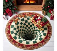 Christmas 3D Rug, 3D Halloween Rug, 3D Rugs Optical Illusion Halloween Santa Claus Quilted & GNOME Quilted Round Mat (140cm/55in,F)