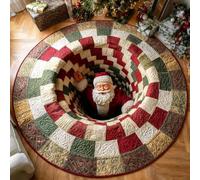 Christmas 3D Rug, 3D Halloween Rug, 3D Rugs Optical Illusion Halloween Santa Claus Quilted & GNOME Quilted Round Mat (120cm/47in,A)