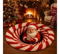 Christmas 3D Rug Round Optical Illusion Non-Slip Santa Holiday Floor Mat