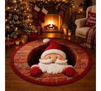 Christmas 3D Rug Round Optical Illusion Non-Slip Santa Holiday Floor Mat