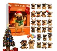 Christmas Advent - 2d Flat Acrylic Decoration, 24 Days Pug Pendant, Ornament Countdown Calendar, Acrylic Dog Pendant Advent Calendars, Multiple Styles Dog Charm Decoration for Tree 26x18x3cm