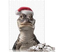 Christmas Alligator with Santa Hat Puzzle 1000 Pièces Educa Jouet en Bois Jeu D'Intelligence Décoration Intérieure Jeu Éducatif Challenge Toy Adultes & Enfants des 14 Ans 500pcs (52x38cm)