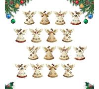 Christmas Angel Ornaments - 16 Pieces 2D Retro Small Pendants for Holiday Decor | Flat Hanging Charm for Christmas Tree Wreath Wall Door Fireplace Car Shelf and Party Decoration, 8cm Multicolor Wood