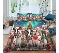 Christmas animals Ensemble De Literie Microfibre résistante 3 pièces 3D Effet Confortable Festive farm scène Housse de Couette avec Fermeture Éclair Respirante for Chambre Adulte Double（200x200cm）