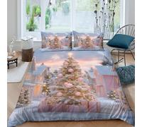 Christmas arbre Housse de Couette Microfibre résistante 3 Pièces 3D Effet Douce Fairy tale hiver scène Parure de Lit avec Fermeture Éclair Confortable for Garçons Adolescents Double（200x200cm）