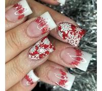 Christmas Artificial Nails Snowflake Couvertures Complètes Stick Sur Une Courte Presse French Tip False For Party Christmas Cover Full Stick French Tip False Press