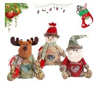 Christmas Bags Zipper Design, Christmas Decoration Bag, Reusable Small Fabric Gift Bags, Santa Snowman Deer Shaped Storage Gift Bags for Party and Festival (Mix)